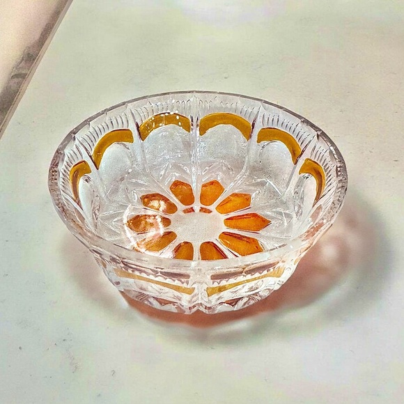 Vintage French Amber and Clear Crystal Candy Dish or Nut & Fruit Bowl - Picture 6 of 11
